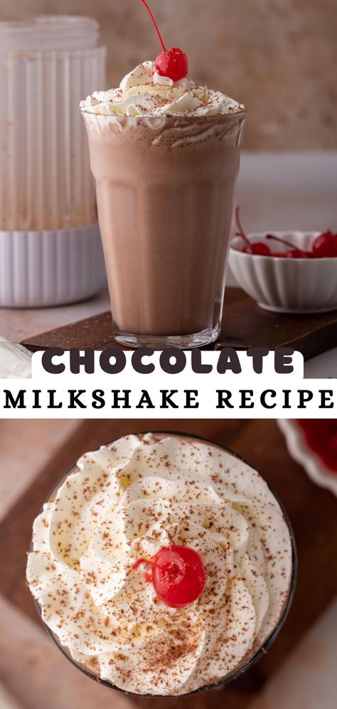 This simple chocolate milkshake recipe is life-changing! It is made with simple ingredients like vanilla ice cream, milk, chocolate sauce, and cocoa powder to deepen that chocolate flavor. Top it with whipped cream and a cherry on top for a gorgeous and oh-so-delicious chocolate drink! Easy Chocolate Milkshake Recipe, Milk Chocolate Sauce, Vanilla Bean Frappuccino Recipe, Chocolate Milkshake Recipe, Chocolate Shake Recipe, Milkshake Recipe Easy, Milkshake Recipe Chocolate, Frappuccino Recipe, Smelling Good