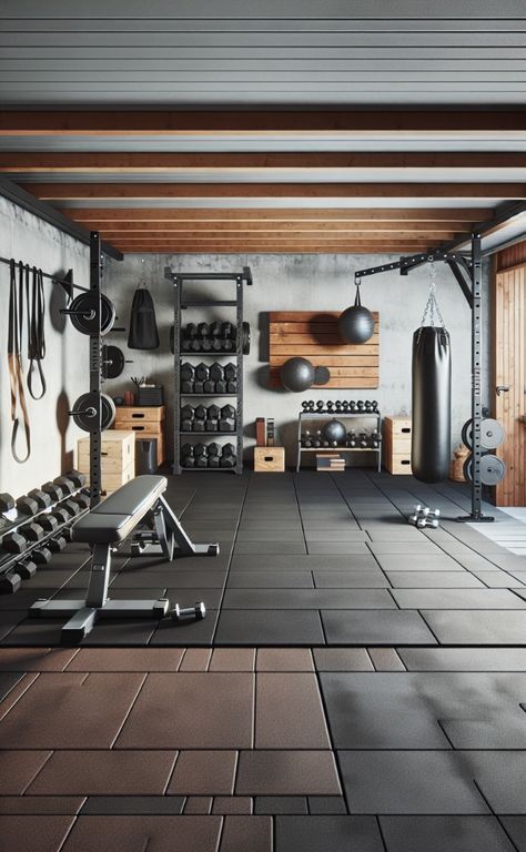 Garage Gym Design, Spa Hammam, Small Home Gym Ideas, Home Gym Inspiration, Dream Home Gym, Small Home Gym, Home Gym Garage, Mini Gym, Industrial Style Home