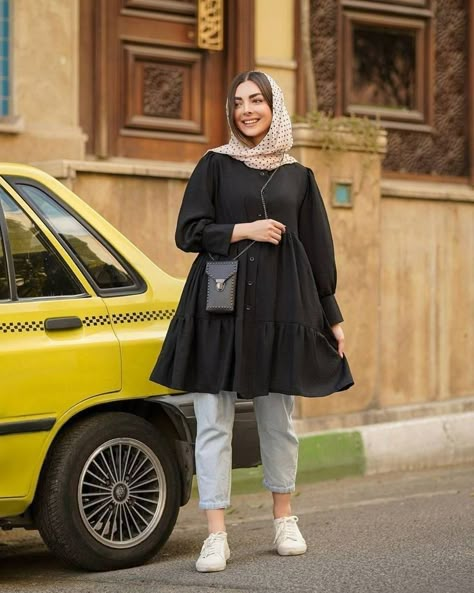 Short frock Short Frock Fashion, Short Frock, Modest Casual Outfits, Persian Fashion, Womens Trendy Dresses, Iranian Women Fashion, Stylish Short Dresses, Hijabi Fashion Casual, Pakistani Fashion Casual