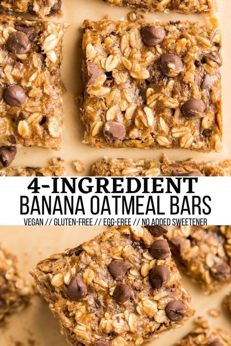 Banana Oatmeal Bars, Breakfast Bars Recipe, Healthy Bars, Oatmeal Bars, Banana Oatmeal, Breakfast Bars, Chocolate Chip Oatmeal, Banana Recipes, Healthy Sweets