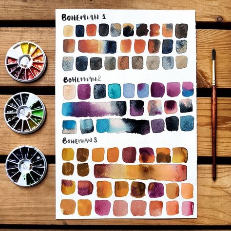 Watercolour Swatches, Watercolor Swatches, Color Journal, Watercolour Palette, Watercolor Pallet, Watercolor Supplies, Illustration Projects, Coloring Journal, Colour Mixing