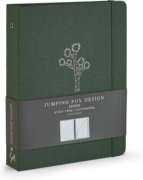 Amazon.com : Jumping Fox Design Linen Fabric A5 Binder, 3 Ring 1 Inch Small Binder, for 3 Hole Punch A5 Paper 5.8" x 8.3" (A5 Size, 3 Round Ring, 1", Forest Green – Joshua Tree) : Office Products Jumping Fox, Small Binder, A5 Binder, Three Rings, Fox Design, 3 Ring Binders, Round Rings, Ring Binder, Office Products