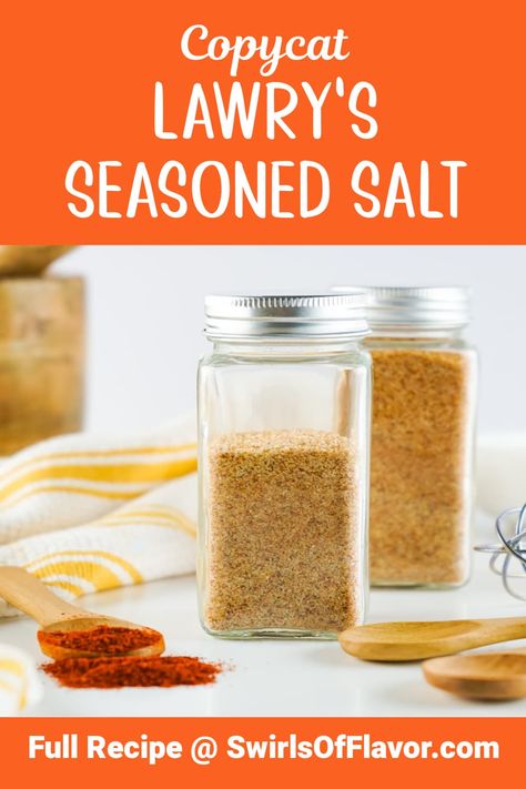 Skip a trip to the grocery store and make a homemade Seasoned Salt with ingredients in your pantry. This copycat seasoning salt recipe will add a delicious flavor to anything you season it with, chicken, steak, vegetables and more! #copycatrecipe #swirlsofflavor #lawryssalt #seasoningsalt #homemade Seasoned Salt Recipe, Season Salt Recipe, Seasoning Salt Recipe How To Make, Diy Seasoning Salt, Homemade Lawrys Seasoning, Season Salt, Diy Lawrys Seasoning Salt, Lawrys Seasoning Salt Recipe, Homemade Lawrys Season Salt