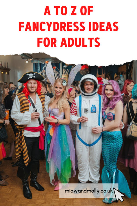 Some adults at a fancy dress party, dress as a pirate, a fairy, an astronaut and a mermaid. Dress Up Party Ideas Costumes, Group Fancy Dress Ideas, Fancy Dress Ideas For Women, Best Fancy Dress Ideas, Fancy Dress Costume Ideas, Group Fancy Dress, Dress Costume Ideas, Fancy Dress Ideas, Party Gift Ideas