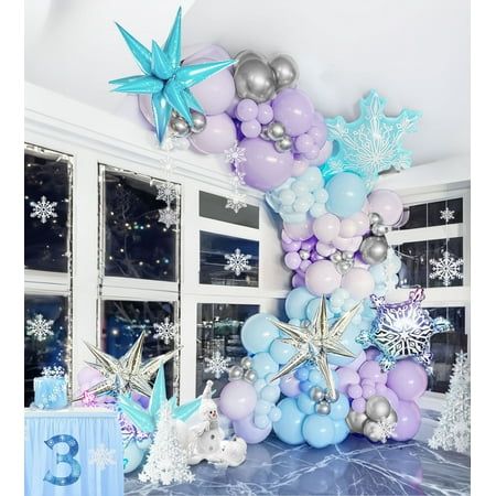 Important information To report an issue with this product,click here. Product Description Create a winter wonderland with our Frozen Party Balloon Arch Kit! Perfect for Elsa-themed birthday parties and winter celebrations, this kit includes everything you need to create a stunning balloon arch. The blue and white balloons, adorned with snowflakes, will transport you to a magical snow-covered kingdom. Snow Themed Birthday Party For Kids, Frozen First Birthday Party, Snow Party Ideas, Frozen 3rd Birthday Party, Frozen 4th Birthday Party, Frozen Balloon Garland, Winter Themed Birthday Party, Winter Wonderland First Birthday, Frozen First Birthday