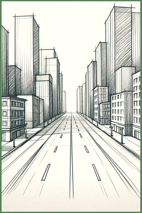 Unlock the secrets of two-point perspective drawing with our easy to draw ideas and comprehensive guide. Whether you're drawing above or below the horizon line, our article provides essential tips and insights for adding depth and lifelike quality to your artwork. Perfect for artists looking to refine their skills and elevate their creative expression. Drawing A Cityscape, Two Vanishing Point Perspective, One Point Drawing Perspective, Urban Design Drawing, Single Point Perspective, First Point Perspective Drawing, City In Perspective Drawing, One Point Prespective Sketches City, Sketches Of Cities