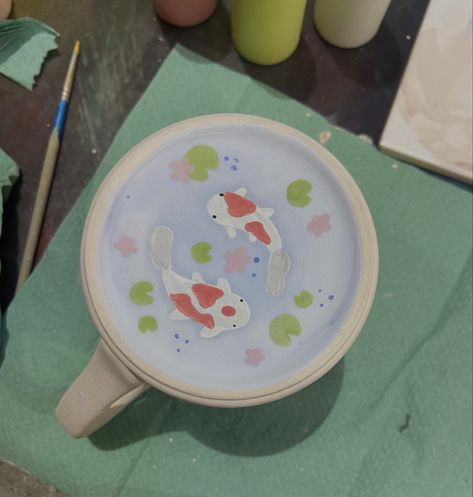 Cute Ceramic Bowls Design, Bowl Painted Pottery, Cute Bowl Painted, Sanrio Ceramic Painting, Paint Your Own Bowl Ideas, Pottery Painting Mugs Inspiration, Ramen Bowl Pottery Painting, Color Me Mine Inspo Bowl, Koi Pottery Painting