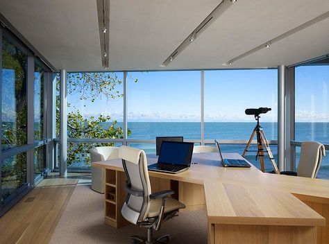 Office With A View, Contemporary Home Office, Luxury Office, Modern Home Office, Floor To Ceiling Windows, Contemporary Interior Design, Residential Interior, Home Office Design, Residential Design