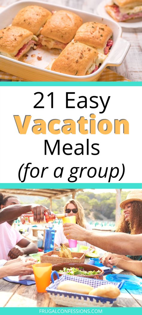 Easy Beach Trip Meals, Easy Beach Meals For A Crowd, Vacation Freezer Meals, Vacation Dinner Ideas Families, Easy Large Meals Families, Recipes For Vacation Meals, Lake Vacation Food Ideas, Easy Meal Large Group, Vacation Dinners For A Crowd