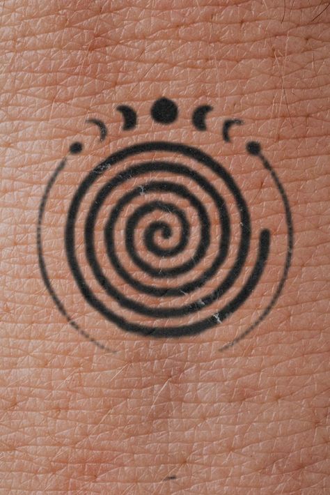 Evolve Symbol Tattoo, Life Spiral Tattoo, Sacred Spiral Tattoo, Spiral Moon Tattoo, Pachamama Tattoo Symbol, The Spiral Tattoo, Spiral Of Life Tattoo, Spiral Tattoo Designs, Mindfullness Tattoos