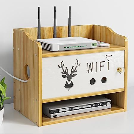 Catekro Wooden WiFi Router Storage Box Wall Shelves Stuff 3 compartments for Bedroom, Living Room Box Wall Shelves, Hide Router, Router Box, Router Storage, Floating Tv Console, Wall Mounted Media Console, Floating Tv Shelf, Kitchen Floating Shelves, Router Wifi