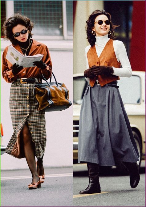 1940s Skirt Outfits, Vintage Dressy Outfits, Vintage Outfits Classy 1950s Retro, 90s Retro Outfits Vintage Inspired, Vintage Woman Outfit, Autumn Retro Outfits, 1950s Office Fashion, 50s Retro Fashion, 1950s Skirt Outfit