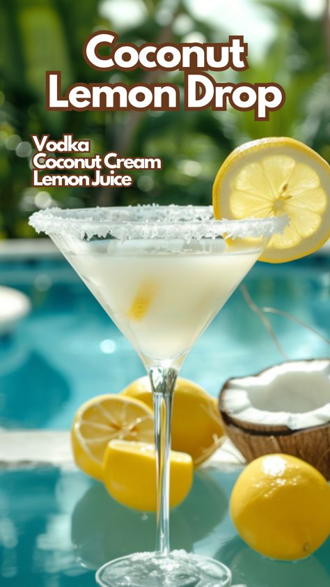 Lemon Coconut Drink, Cream Of Coconut Cocktails, Alcoholic Drinks With Cream Of Coconut, Coconut Vodka Cocktails, Coconut Martini Recipe Vodka, Lemon Juice Cocktail Drink Recipes, Bacardi Limon Drinks Cocktail Recipes, Lemon Drop Cocktail, Coconut Vodka