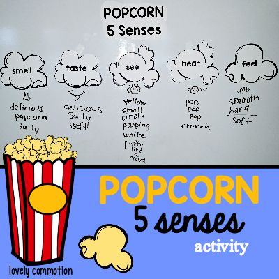 A Delicious Way to Teach Kids about Five Senses Our Senses Preschool, Popcorn Songs Preschool, Popcorn Senses Activity, Popcorn Activity For Preschool, Popcorn Five Senses, Five Senses Popcorn Activity, Popcorn Song Preschool, Popcorn Activity, Popcorn Activities