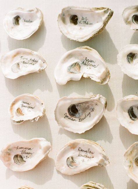 Oyster shell escort cards for a seaside wedding Corporative Events, Nantucket Wedding, Seaside Wedding, Coastal Wedding, Nautical Wedding, Wedding Mood Board, Wedding Mood, Wedding Table Numbers, Wedding Planners