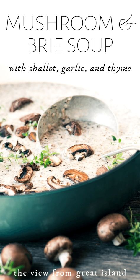 Brie And Mushroom Soup, Brie Mushroom Soup, Brie Soup Recipes, Mushroom Brie Bisque, Mushroom Brie Soup, Elegant Soup Recipes, Brie Cheese Sandwich Recipes, Chanterelle Mushroom Soup, Keto Brie Cheese Recipes