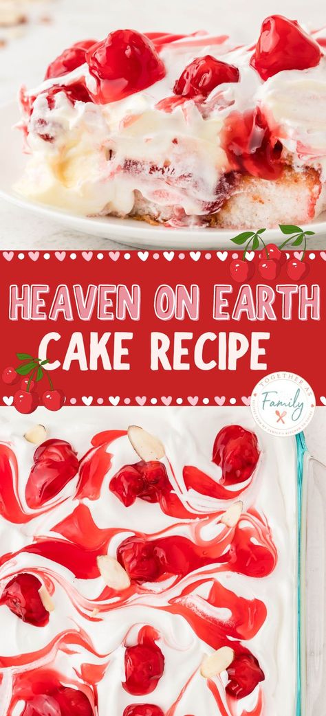 Heaven on Earth Cake is a layered dessert that is so easy to make with prepared ingredients. Layers of angel food cake, cherry pie filling, and layers of creamy pudding and whipped topping. Cherry Angel Food Cake Dessert, Strawberry Lush, Heaven On Earth Cake, Berry Pie Filling, Best Lentil Soup Recipe, Fruit Crisp Recipe, Trifle Cake, Waffle Cone Recipe, Earth Cake