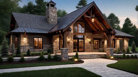 Modern Log Cabins Exterior, Log House Exterior, Mountain Homes Exterior, Log Cabin Homes Exterior, Rustic Home Exterior, Log Cabin Exterior, Mountain Home Exterior, Ranch House Exterior, Lodge House