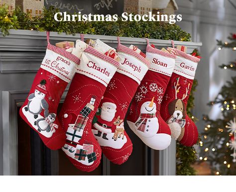 Christmas Stockings Christmas Aesthetic Stocking, Christmas Stocking Fireplace, Family Christmas Stockings Personalized, Pottery Barn Stockings Christmas, Red Stockings Christmas, Family Christmas Stockings Matching, Family Christmas Stocking, Farmhouse Stockings Christmas, Cute Christmas Stocking Ideas