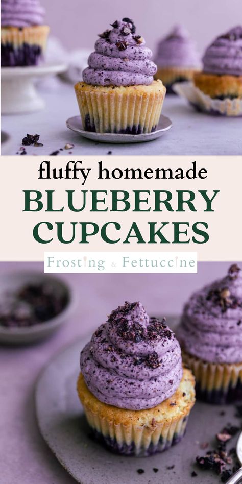 Gluten Free Blueberry Cupcakes, Vegan Blueberry Cupcakes, Blueberry Vanilla Cupcakes, Blueberry Cupcakes From Box Cake, Blue Cupcake Recipes, Cupcake Recipes Blueberry, Blueberry Cupcakes Easy, Blueberry Filled Cupcakes, Blueberry Cupcakes Decoration