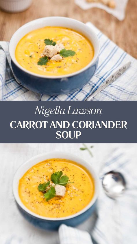 Nigella Carrot And Coriander Soup Carrot Coriander Soup, Carrot And Coriander Soup Recipe, Carrot And Coriander Soup, Coriander Soup, Nigella Lawson Recipes, 300 Calorie Meals, Bariatric Diet, Calorie Meals, Delicious Soup Recipes