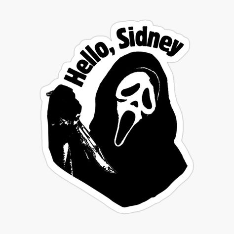 Get my art printed on awesome products. Support me at Redbubble #RBandME: https://www.redbubble.com/i/sticker/Hello-Sidney-Spooky-Halloween-Scream-Movie-by-Maviartig/163418144.EJUG5?asc=u Scream Movie Stickers, Spooky Stickers Printable, Scream Printable, Scream Stickers, Horror Stickers, Our Adventure Book, Button Ideas, Ghostface Scream, Spiderman Art Sketch