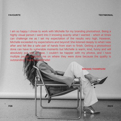 KIND WORDS 🖤 "I am so happy I chose to work with Michelle for my branding photoshoot. Being a highly visual person I went into it knowing exactly what I wanted - which at times can challenge me as I set my expectation of the results very high. However, Michelle exceeded my expectations and beyond! She listened deeply to what I was after and felt like a safe pair of hands from start to finish. Getting a photoshoot done can have its vulnerable moments but Michelle is warm, kind, funny and will... Branding Shoot Ideas Outside, Editorial Branding Photoshoot, Neutral Branding Photoshoot, Homebody Photoshoot, Self Branding Photoshoot, Brand Designer Photoshoot, Social Media Manager Branding Photoshoot, Unique Branding Photoshoot, Personal Brand Photography