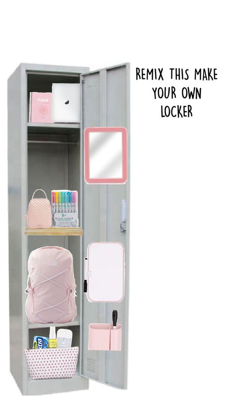 #locker #remixed #pink Simple Locker Decor, Coquette Locker Ideas, Pink Locker Decor, Pink Locker, Preppy Locker Ideas, Aesthetic Locker Decor, Locker Ideas, Cute Locker Ideas, High School Lockers