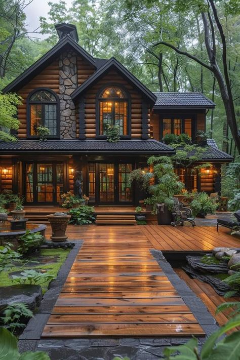 House In Nature Exterior, A Cottage In The Woods, Inside Home Ideas, Beautiful Homes In The Woods, Modern Rustic Home Design Exterior, Western Home Exterior Ranch Style, House Near Woods, Wooden Cottage Exterior, Wooden Homes Exterior