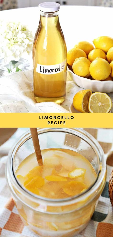 How to Make Limoncello - A Beautiful Mess Lemon Chelo Recipe, Homemade Limoncello Recipe, Limoncello Drinks Recipes, Lemoncello Recipes, Lemon Cello Recipe, Limoncello Drinks, Limoncello Cocktails, Lemon Peels, Making Limoncello