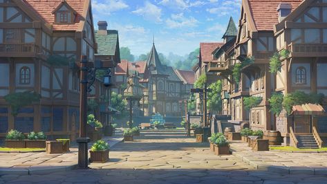 "Medieval Town" by Vincent Lau Medieval Town Drawing, Anime Town Background, Environment Tutorial, Medieval Environment, Town Drawing, Art Presentation, Fantasy Village, Castle Background, Short Animation