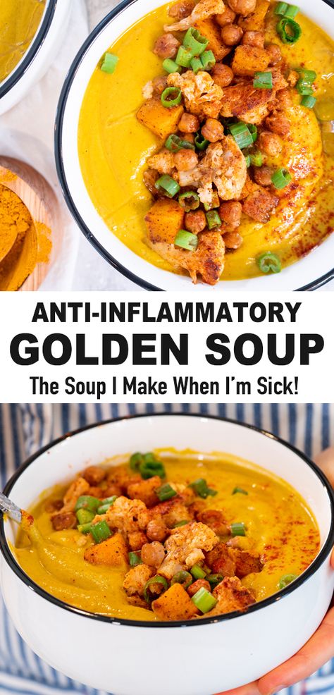 Soup With Turmeric, Golden Soup, Healthy Soup Recipe, Inflammation Diet Recipes, Anti Inflammation Recipes, Usa Food, Inflammatory Foods, Vegan Soup, Easy Soups