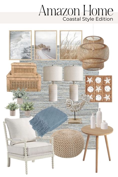 Kari Riedel's Amazon Page Cool Coastal Decor, Coastal Boho Style, Calm Coastal Decor, Beach House Decor On A Budget, Coastal Zen Decor, Coastal Decor On A Budget, Coastal Style Office, Vacation Condo Decor, Upscale Coastal Decor