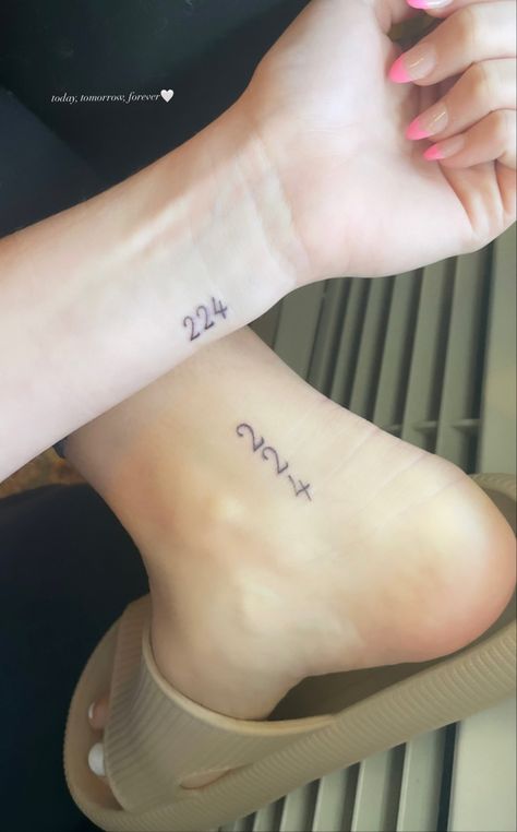 today, tomorrow, forever, tattoos w the twin sis, love u forever🤍 224 Tattoo Ideas Women, Twin Name Tattoo Ideas, Same Birthday Tattoo, Fraternal Twin Tattoos, Forever 22 Tattoo, Twin Tattoos Ideas, 4better 4worse 4life Tattoo, Small Tattoos For Besties, Matching Tattoos For Sisters Unique