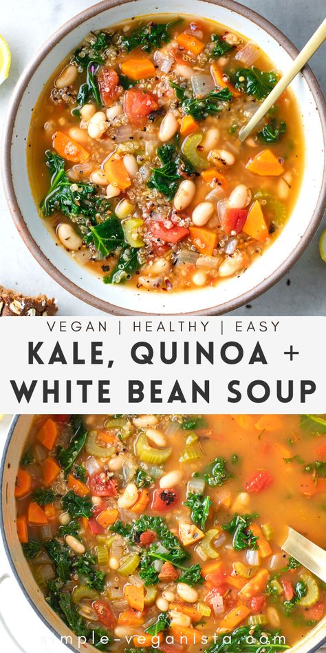 Soup With Quinoa, Quinoa Soup Recipes, Quinoa Recipes Healthy, Kale Quinoa, Soup Healthy, Kale Recipes, Veggie Soup, White Bean Soup, White Bean