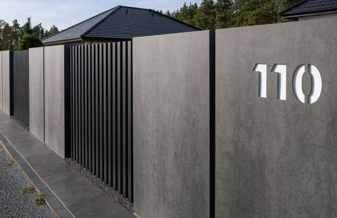 Fence Design Concrete, Concrete Fence Design, Modern Fence Design Concrete, Concrete Fence Wall Modern, Fence Design Modern, Fence Concrete, Concrete Fence Wall, Fence Wall Design, Modern Entry Door