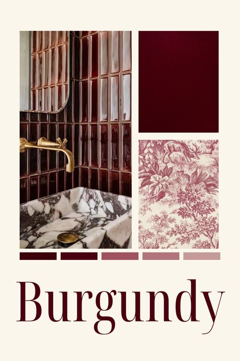 Dive into the rich allure of burgundy, where sophistication meets warmth and elegance. From fashion runways to interior design palettes, this timeless hue is making waves and stealing hearts.  Transform your bathroom or bedroom into a sanctuary of comfort and opulence with burgundy accents. Moody Burgundy Bathroom, Pink Burgundy Bedroom, Pink And Burgundy Bathroom, Dark Red Powder Room, Dark Maroon Bathroom, Maroon Interior Design, Burgundy Panelling, Burgundy Office Decor, Victorian Restroom