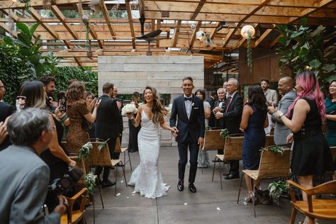 couple walking down the aisle after their ceremony Wedding Venue Los Angeles, Rooftop Wedding, Wedding Los Angeles, Downtown Los Angeles, Wedding Venue, Wedding Venues, Angeles, Angel, Los Angeles