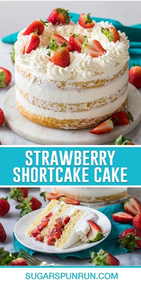 Moist and tender vanilla cake paired with juicy strawberries and light whipped cream frosting, this is an elegant, show-stopping strawberry shortcake cake. It’s perfect for spring and summer celebrations! Delicious Strawberry Cake, Strawberry Vanilla Cake, Homemade Strawberry Shortcake, Strawberry Birthday Cake, Shortcake Cake, Strawberry Cream Cakes, Strawberry Shortcake Cake, Birthday Cake Decorating Ideas, Strawberry Dessert Recipes