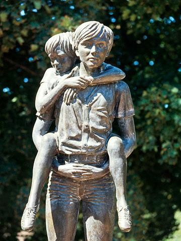 I worked at Boys Town during the summer of 1990.  I tried to teach boys how to garden between giving them the negatives they earned. Everyone Dies Famous In A Small Town, Hobart Book Village, Ghost Towns Usa, Boys Town, Teaching Boys, Small Town Downtown Main Street, Omaha Nebraska, Boy Poses, Art Sculpture