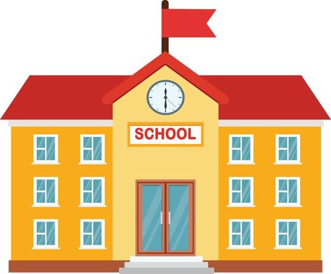 Picture Of School Buildings, Picture Of School Cartoon, School Drawing Building Easy, School Cartoon Building, School Vector Illustration, Cute School Building, My School Drawing For Kids, School Illustration Building, School Images Pictures