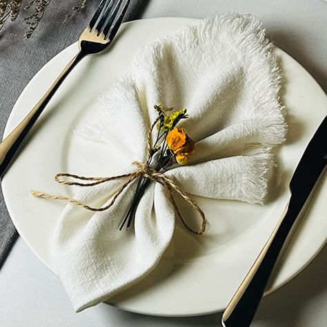 Amazon.com: Dololoo Handmade Cloth Napkins, Cotton Linen Cloth Napkins with Fringe, Versatile Handmade Square Rustic Fringe Napkins for Dinner, Wedding and Parties, 18 x 18 Inches Set of 4, White : Home & Kitchen Handmade Napkins, Holiday Table Decorations, White Cloth, Napkin Folding, Dinner Wedding, Linen Cloth, Cloth Napkin, Wedding Napkins, Table Napkins