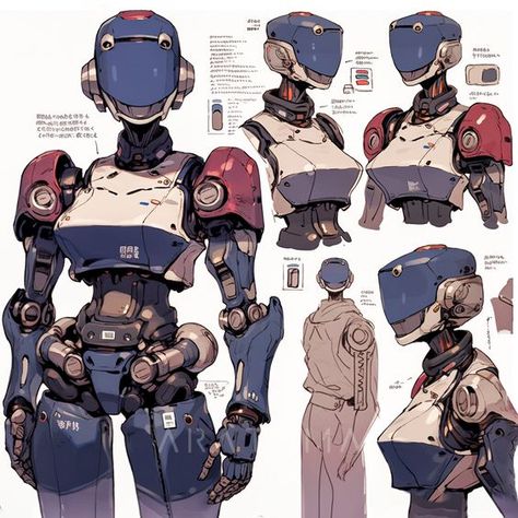 Cool Robot Concept Art, Robotic Concept Art, Cyberpunk Android Art, Mecha Reference Character Design, Cool Robot Designs, How To Draw Cyberpunk, Cyberpunk Robot Concept Art, Cyborgs Concept Art, Robot Fashion Design