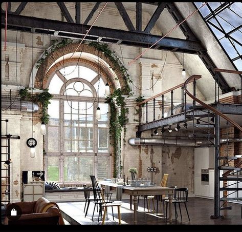 Industrial Exterior, Industrial Loft Design, Warehouse Living, Church Conversions, Architecture Renovation, Loft Stil, Industrial Living, Loft Interiors, Vintage Industrial Furniture