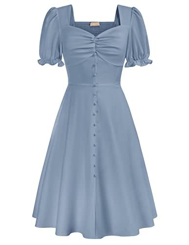 Belle Poque Women 2024 Summer Puff Short Sleeve Cottagecore Dress Vintage 1950s Party Swing Dresses 1950s Party, Sweetheart Neckline Dress, Cottagecore Dress, Womens Vintage Dresses, Vestidos Vintage, Frock Design, Necklines For Dresses, Classic Dress, Casual Summer Dresses