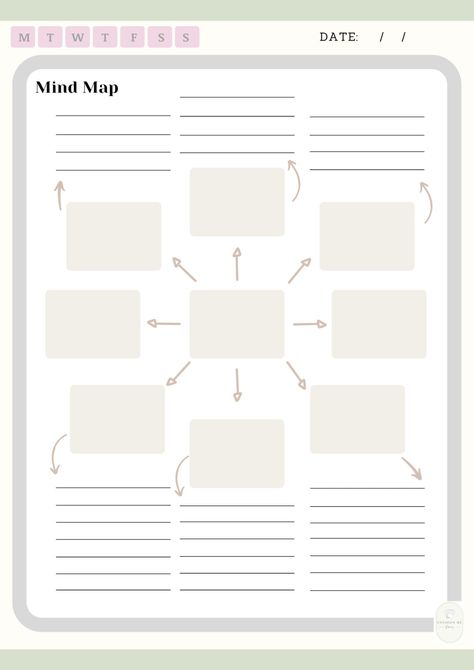 Visual Brainstorming Planner: Printable & Digital Mind Map Template Mindmap Template Aesthetic, Mind Maps Study, Mind Map Template Free Printable, Study Mind Maps, Studying Templates, Mind Maps Ideas, Blank Notes Template, Mind Map Notes, Aesthetic Notes Template