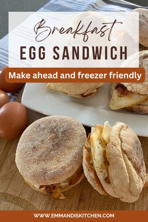 This fried egg make-ahead freezer healthy breakfast sandwich is the ultimate easy breakfast meal prep. It is layered with a delicious fried egg, a slice of cheese, and crispy bacon. This breakfast sandwich is both filling and delicious and is always a family favorite. Making meals ahead of time is one of the best gifts you can give yourself. No need to set aside extra time in order to stop at the drive-thru on the way to school drop-off or morning activities. Make Ahead Egg Sandwich Breakfast, Make Ahead Egg Sandwiches, Egg Sandwich Meal Prep, Meal Prep Breakfast Sandwich, Easy Egg Sandwich, Healthy Breakfast Sandwiches, Easy Breakfast Meal Prep, Egg Breakfast Sandwich, Fried Egg Breakfast