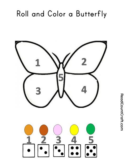 Roll and color a butterfly-preschool math Preschool Butterfly Activities, Butterfly Math Activities, Butterfly Life Cycle Preschool, Preschool Butterfly Theme, Ukg Worksheet, Preschool Butterfly, Caterpillar And Butterfly, Butterfly Activities, Life Cycles Preschool