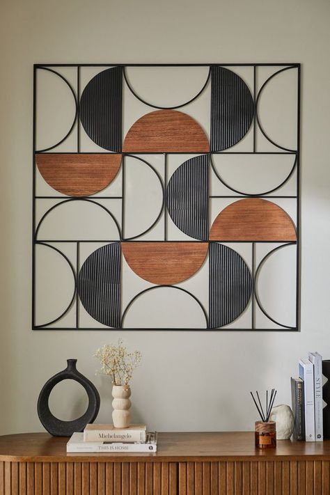 Wood Clock Design, Sofa Wall Decor, Sofa Wall, Wood And Black, Geometric Design Art, Diy Clock Wall, House Design Kitchen, Buy Wood, Large Wall Decor