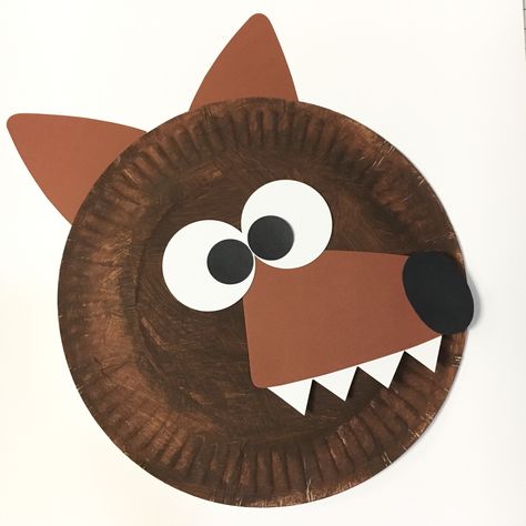 Wolf Paper Plate Craft, Big Bad Wolf Craft Preschool, Big Bad Wolf Paper Plate Craft, Fable Crafts For Preschool, Wolf Preschool Craft, Red Riding Hood Crafts Preschool, Coyote Craft Preschool, Big Bad Wolf Craft, Wolf Craft For Kids